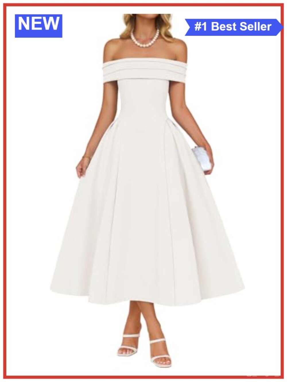 Off Shoulder Cocktail Dress Midi A-Line Short Sleeve Formal Party